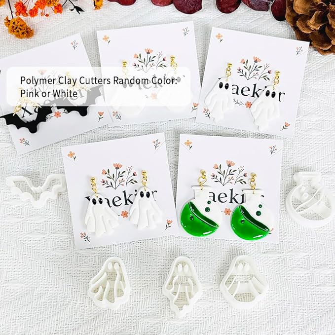 Xaekicr 5 Pcs Halloween Polymer Clay Cutters Set – Ghost, Bat, Potion Bottle Clay Earring Cutters for DIY Jewelry Making – Clay Tools for Polymer Clay Molds