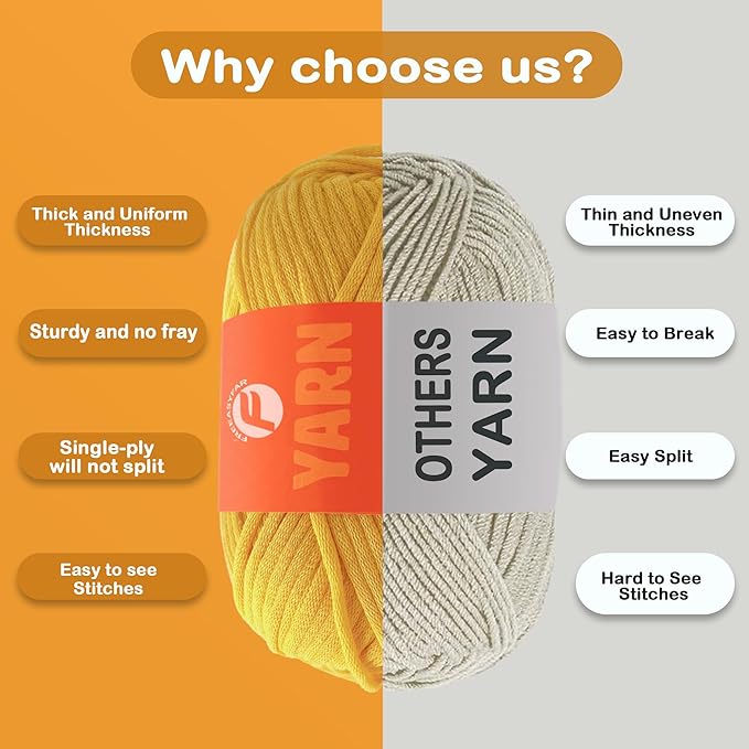 3.5Oz/120yds Yellow Beginner Easy Yarn for Crocheting and Knitting;Worsted-Weight Medium #4;Cotton Blend Yarn for Beginners Amigurumi DIY(Yellow,1 Skein)