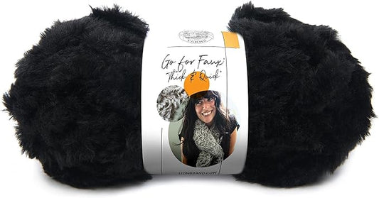 Lion Brand Yarn (1 Skein) Go for Faux Thick & Quick Bulky Yarn, Black Panther