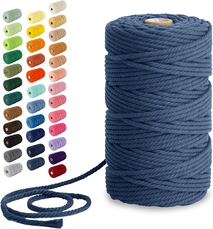 Nook Theory Macrame Cord - 4mm 109 Yards Cotton Rope, 3mm 5mm Yarn, String for Crafts, Perfect for Macrame Wall Hanging and Boho Decorations (Indigo)