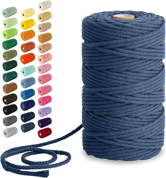 Nook Theory Macrame Cord - 4mm 109 Yards Cotton Rope, 3mm 5mm Yarn, String for Crafts, Perfect for Macrame Wall Hanging and Boho Decorations (Indigo)