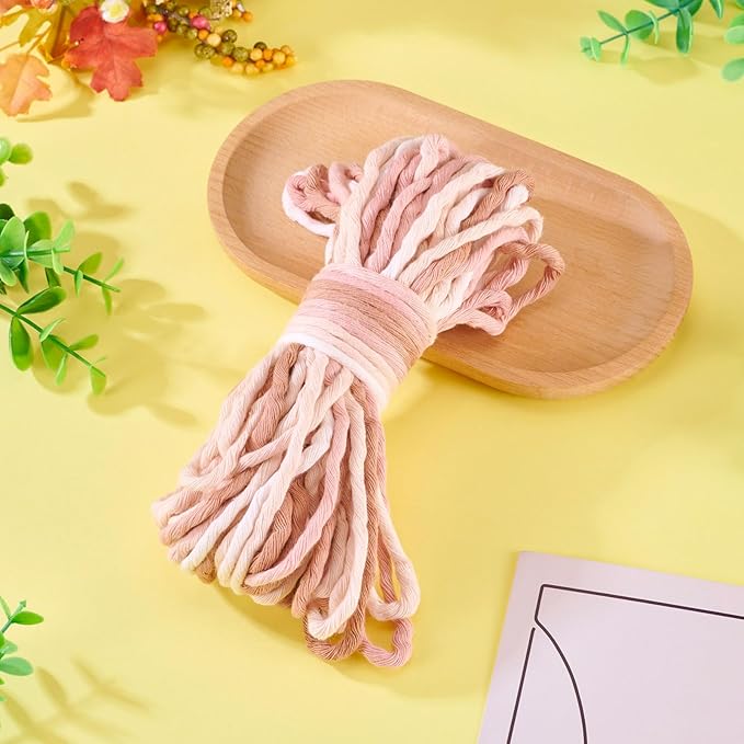 21.87 Yards Camel Single Strand Macrame Cord 3.5mm Gradient Colored Cotton Cord Colorful Twine Bohemia Soft Cotton Rope Yarn for DIY Crafts Knitting Crochet Wall Plant Hanger Home Project