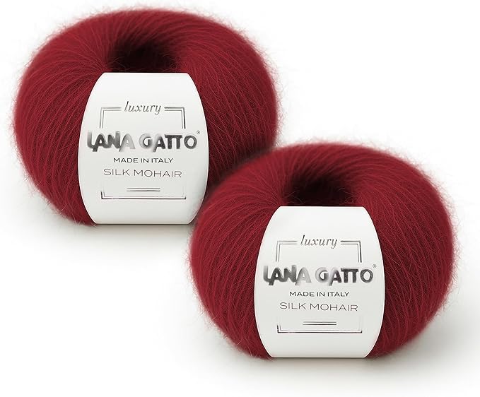Silk Mohair Yarn for Knitting – Lace Weight Mohair Yarn with Silk, Made in Italy – Red-6026, 2 Skeins