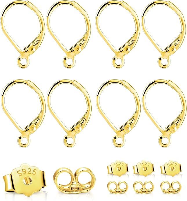 925 sterling silver leverback french hooks - hypoallergenic earring backs with jump rings set - dangle hooks sterling silver findings supplies for jewelry making