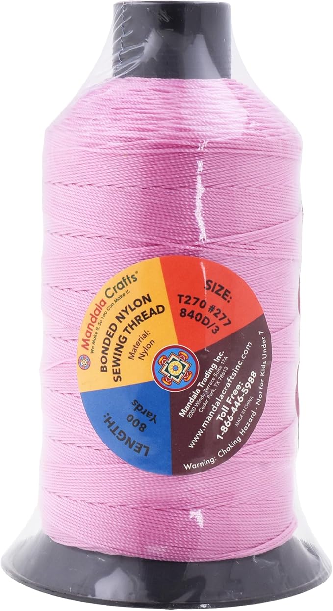 Mandala Crafts Size 277 840D T270 Bonded Nylon Thread - Pink 800 YDs Tex 270 Heavy Duty Sewing Threads for Leather, Jeans, Weaving, Outdoor Marine Upholstery