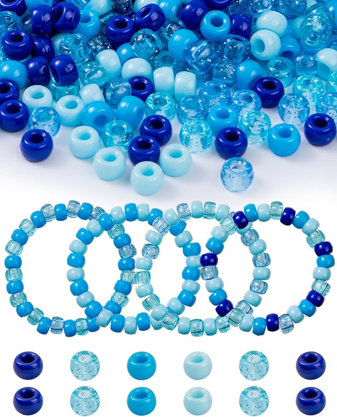 1000+Pcs Pony Beads,Assorted Blue Kandi Beads for Bracelet Making, Hair Braids, Necklaces, Key Chains, Jewelry