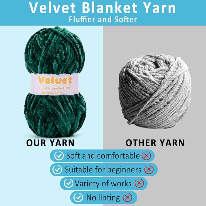 Velvet Yarn Chenille Yarn for Crocheting and Knitting Soft Chenille Bulky Baby Blanket Yarn DIY Weaving Craft 8pack Dark Green(4oz 66yds Each)