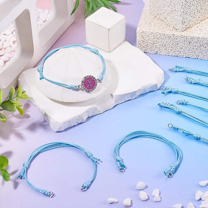 KISSITTY 20pcs Adjustable Bracelet Cords for Connector Charms Waxed Polyester Thread Cord Sky Blue Color Half Finished Bracelet for Friendship Bracelets Jewelry Making