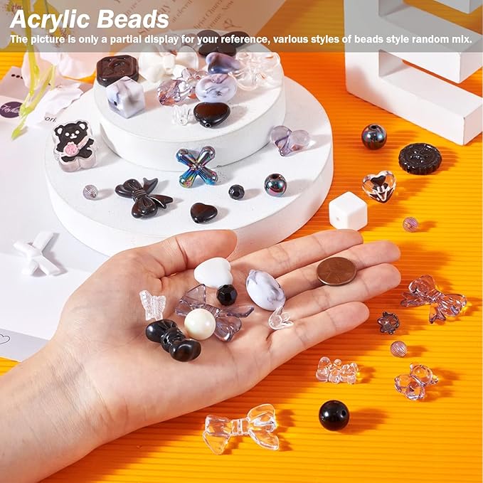 Assorted Acrylic Beads for Bracelet Making Kit, 150g Cute Beads for Keychain Making, Kandi Charms, Kawaii Jewelry Making, DIY Crafts
