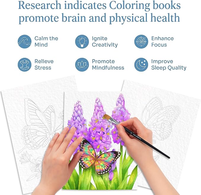 Adults Water Coloring Book: 12 Advanced Exquisite Patterns – 100% Cotton 300gsm Paper, A4 Size – for Beginners & Professionals to Enhance & Consolidate Watercolor Techniques (Butterfly)