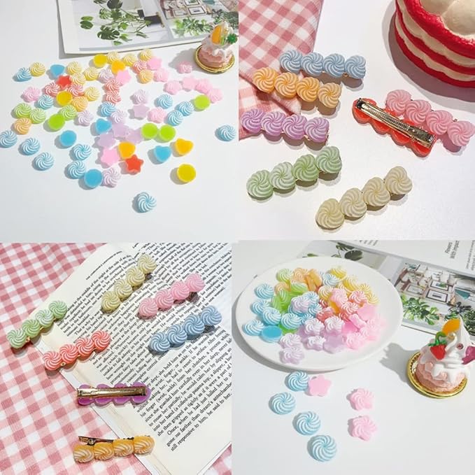 50 pcs Jelly Sugar Candy Flatback Charms, DIY Craft Making Resin Jewelry Making Kit, Heart Star Resin Flatback Beads for Women DIY Scrapbooking Crafts Hair Clips Cell Phone Case Making
