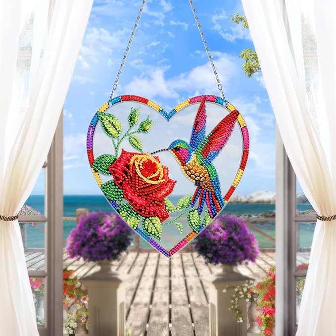 MaiYiYi 3 PCS Hanging Diamond Art Pendant Painting Kit Colorful Bird Diamond Art Ornaments Bird Diamond Painting Ornaments for Adult Home Wall Window Art Decor (13.58X7.48 inch)