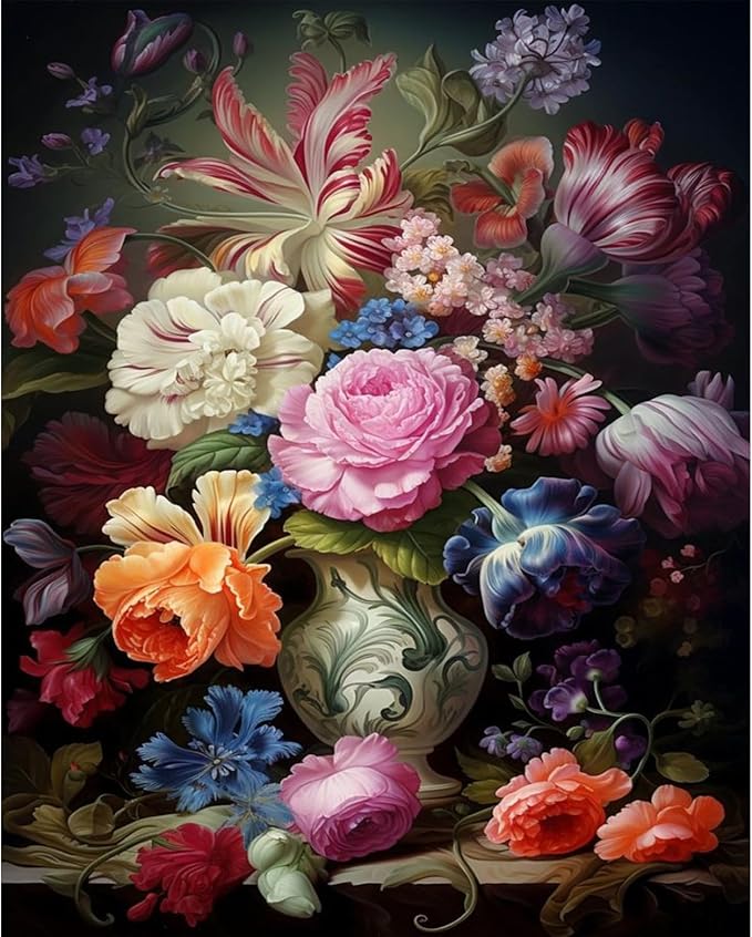 Paint by Numbers Kit for Adults Beginner Flower, Vintage Vase Adult Paint by Number Kits on Canvas, Colorful DIY Acrylic Oil Painting by Numbers for Adults, Perfect for Home Wall Decor 16X20 Inch