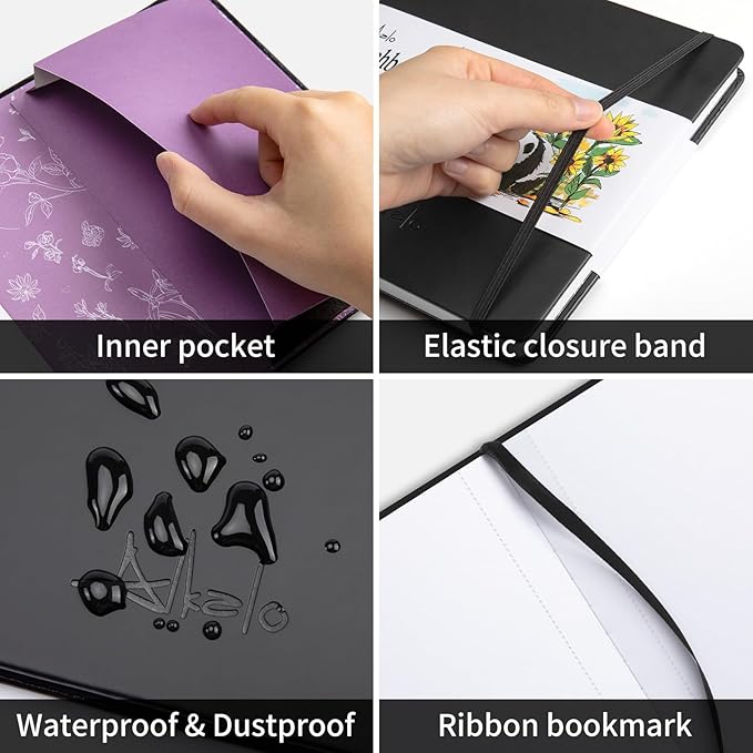 ALKALO Square Sketchbook for Drawing, 120 Pages Sketch Book, 122LB/180GSM Thick Paper, Mixed Media Sketchbook for Charcoal Pencil, Inks Pen, Colored Pencil, Acrylic Marker, Oil Pastel
