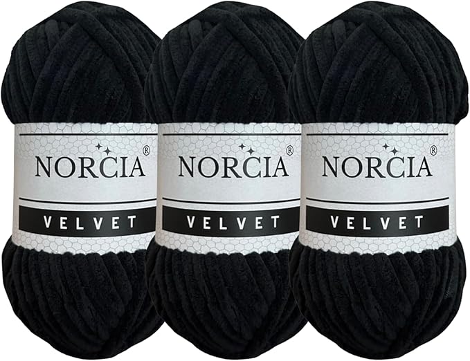 Soft Velvet Yarn Chenille Yarn for Crocheting Super Bulky 3x100g (3x75 yds) Baby Blanket Yarn for Knitting Amigurumi Yarn for Crochet Weaving Craft (Black, 3 Skeins)