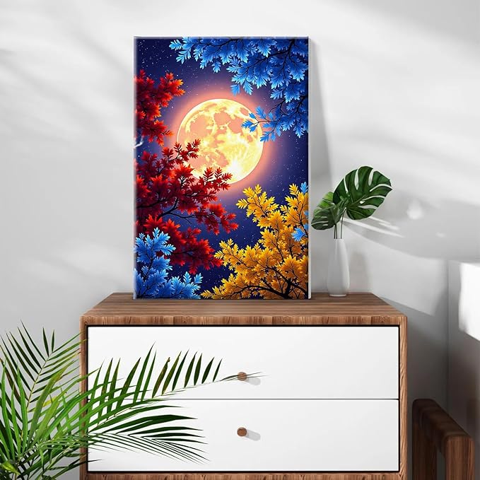 ATDMS Paint by Numbers Kit for Adults with Frame Moon Adult Paint by Number Kits Framed Canvas Flowers Paint by Number with Easel DIY Acrylic Oil Painting Kits for Home Wall Decor 8x12 Inch
