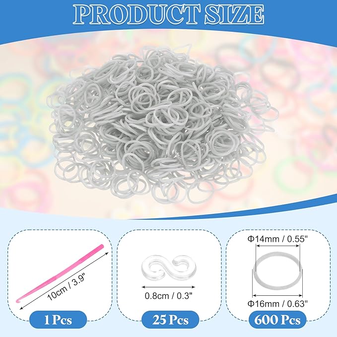 uxcell 600Pcs Loom Rubber Band Kit with 25Pcs S-Clips and 1Pcs Hook, Gray