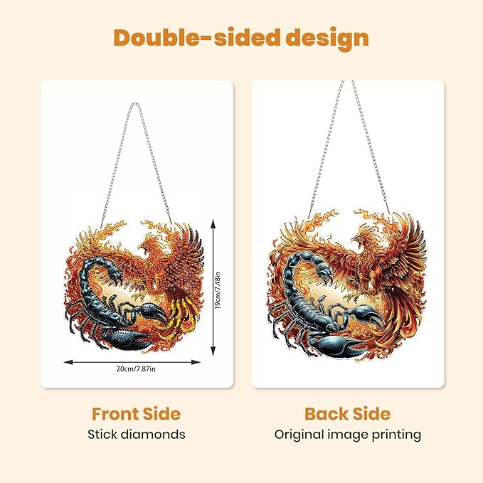 MXJSUA Scorpion and Phoenix Diamond Art Hanging Kits for Adults Beginners, DIY Acrylic Special Shaped Crystal Animals Diamond Gem Art Pendant Drills Painting Ornament for Home Wall Decor and Gift