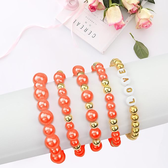2116 PCS Pearl Beads for Bracelet Making Kit Gold Beads for Jewelry Making Kit Gold Small Spacer Bead Orange Pearl Bead for Crafting Charms Necklace Earrings DIY Craft for Women Adult