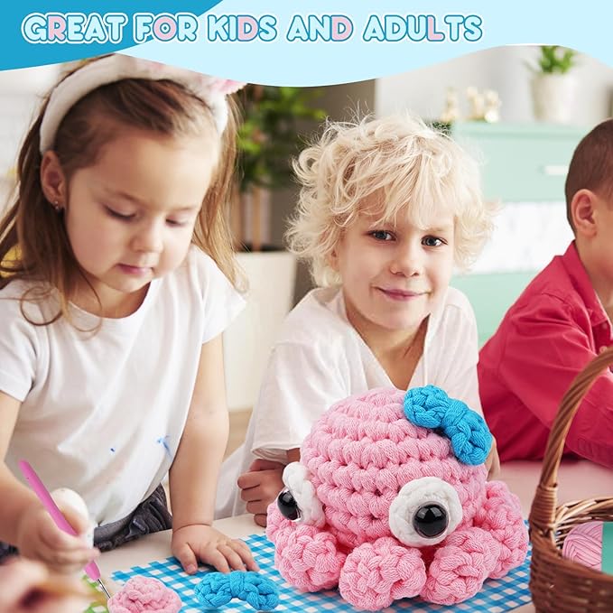 Vanttokeey Crochet Kit for Beginners, Animal Amigurumi Crochet Kits Included, Step-by-Step Video Tutorials, Beginner Crochet Kit for Adults and Kids, DIY Easy Crochet Crafts (Octopus)