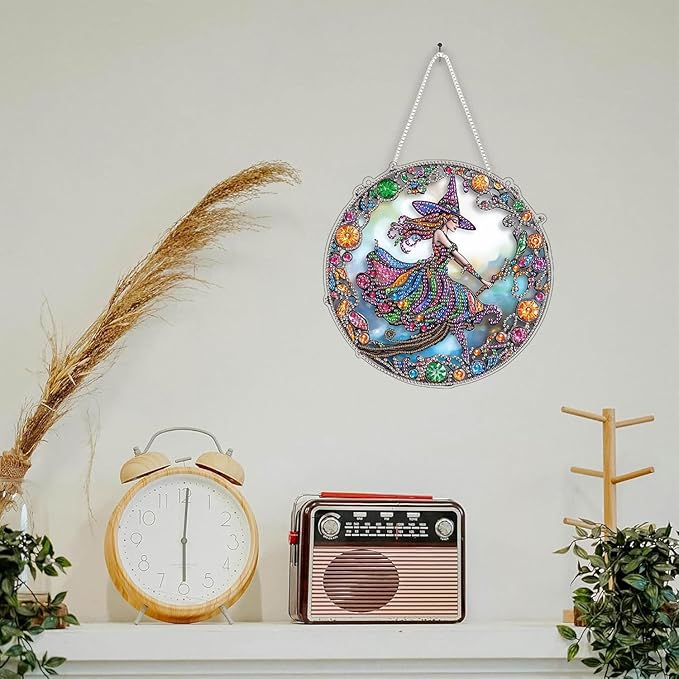 SKRYUIE Halloween Hanging Diamond Art Kits for Adults Pendant Suncatcher, Special Shaped Crystal DIY Pearl Diamond Painting Kit, Gift for Mother Spring Summer Window Wreath Decor 7.88 x 7.88 Inch D10