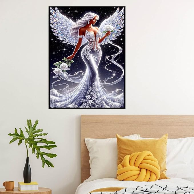 igoodom Diamond Art Kits for Adults, Angel Diamond Painting Kit, Full Drill Round Fairy Diamond Art Kits, DIY Gem Art and Crafts for Home Wall Decor Gift 12x16inch