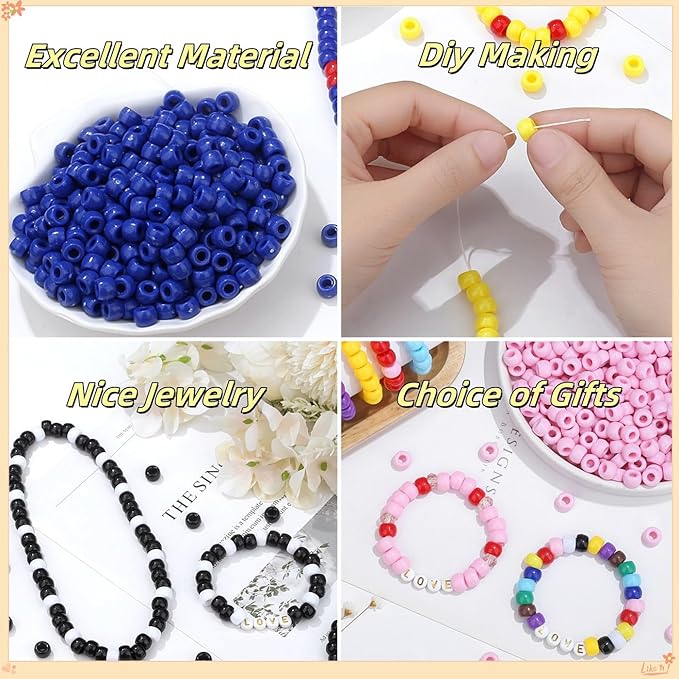 1000Pcs Brown Pony Beads Bulk Plastic 6x9mm Beads for Necklace, Hair Bead for Braids Kandi Pony Crafts Bead for Bracelets Jewelry Making Keychain (Brown)