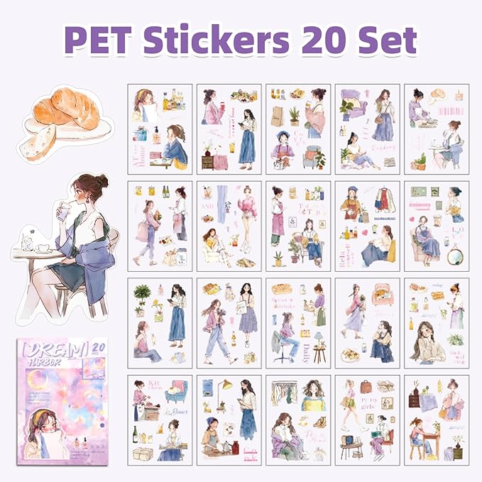 Dreamland Haven Sticker Scrapbooking Supplies for Junk Journal, 20 Sheets PET Stickers - Vintage Journaling Stickers, Ephemera Sticker Book Pre Cut(TZ-009-006)