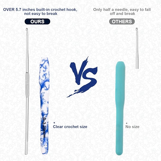 BCMRUN 3.25 mm(D) Crochet Hook for Arthritic Hands, Ergonomic Soft Grip Handle, Extra Long  Knitting Needles Rubber Handle Hook Crochet Needle for Beginners, Mothers Day Gifts (3.25mm-D)
