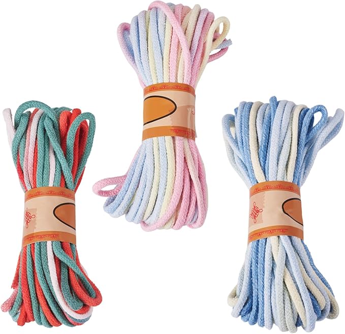 98.46 Feet Colorful 3-3.5mm Macrame Cord Twisted Soft Macrame Rope Segment Dyed Decorative Cord Sewing Twine Craft Thread for DIY Crafts Knitting Plant Hangers Christmas Wedding Decoration