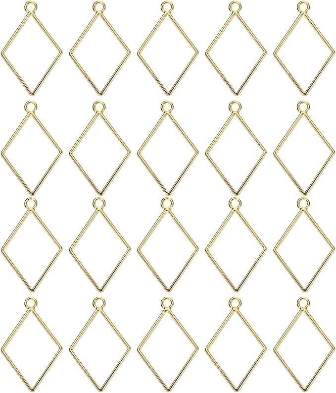 uxcell 60Pcs Alloy Open Bezel Pendants, Diamond Shape Hollow Frame Pendant Geometric Open Back Frame Pendant for Resin Jewelry Making Earrings Necklace Bracelet DIY, Gold Tone