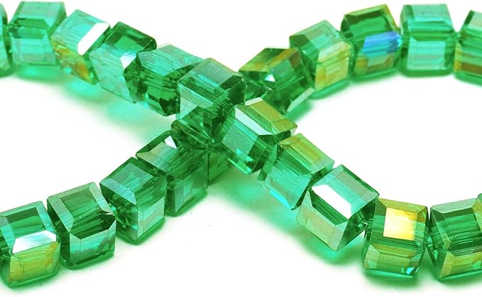 8mm Sparkle Cube Crystal Beads for Jewelry Making - Faceted Spacer Beads for Bracelets(94-100pcs, Grass Green AB)