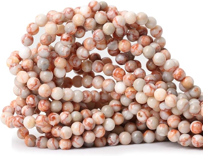 cheavian 60pcs 6mm natural red network stone round loose beads for jewelry making diy materials 1 strand 15"