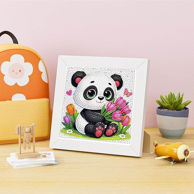 Dlylust Panda Diamond Art Kits for Kids with Frame, Gem Art for Kids Ages 4-8-12, Easy Diamond Painting Kit with Beautiful Package for Gift Home Wall Decor