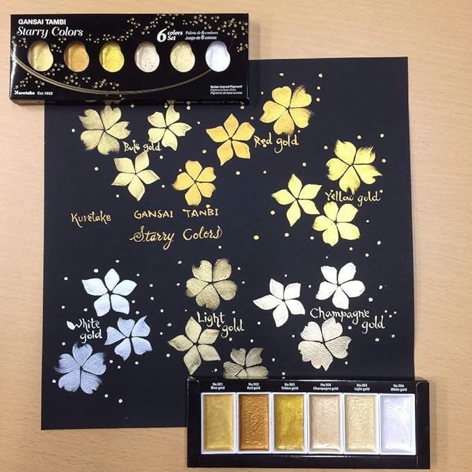 Kuretake GANSAI TAMBI STARRY COLORS, 6 colors set, Watercolor paint for Professional, for artists and crafters,Illustrations, Drawing, Lettering, Made in Japan