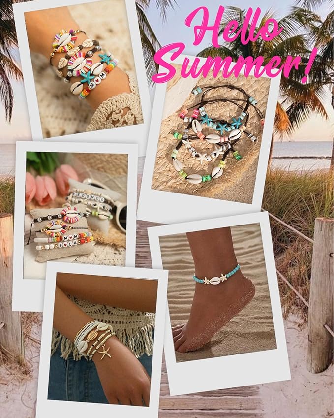 DoDoBeads Summer Bracelets Making Kit, Beach Bracelet Making Kit with Puka Shell Beads, Letter & Number Beads, Seashells, Spacers, Pearls, Jewelry Craft Set