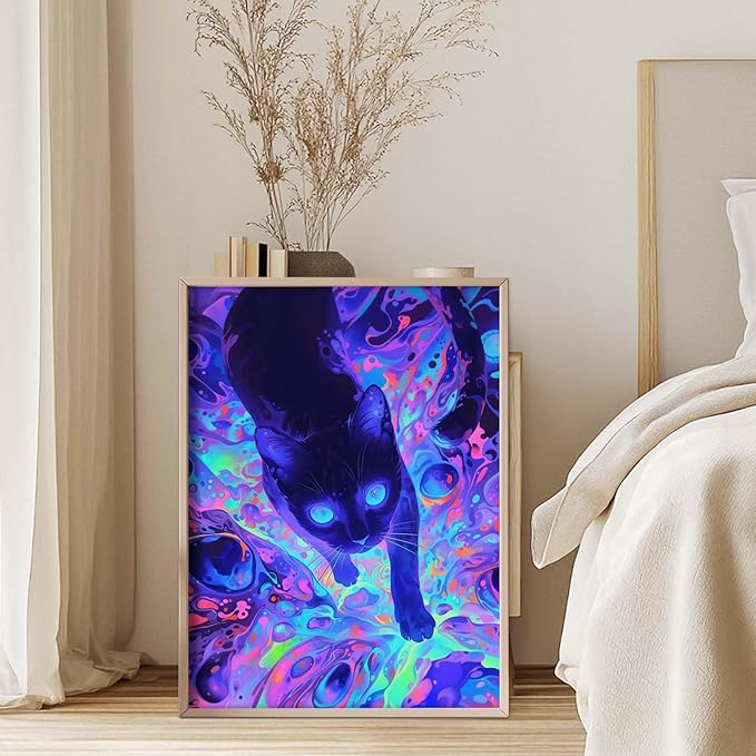 GEEHEIY Diamond Art Kits for Adults, 5D Black Cat Diamond Painting Kits for Beginner, DIY Black Cat Gem Art Dots for Adults, Perfect for Home Wall Decor 12x16 Inch
