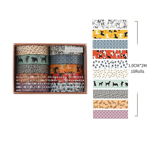 10 Rolls Skinny Washi Tape Set Texture Arts Adhesive Tapes Basic Patterns Decorative Masking Tape Sets for Craft, Kids, Scrapbook, DIY, Gift Wrapping (Style Two)