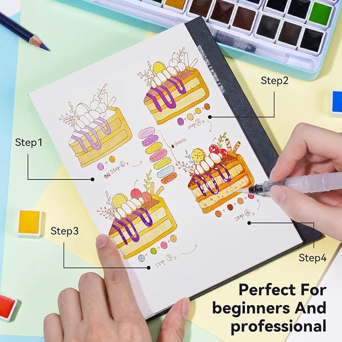 MeiLiang Watercolor Paint Set, 36 Vivid Colors in Pocket Box with Metal Ring and Watercolor Brush, Perfect for Students, Beginners and More