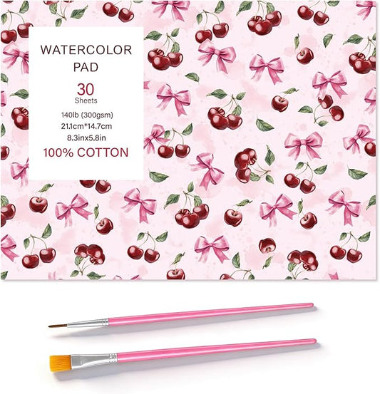 30 Sheets Watercolor Paper Pad with 2 Pcs Watercolor Brush, 140lb/300GSM Water Color Paper 8.3inx5.8in, Cold Pressed Tearable Water Color Sketchbook for Painting