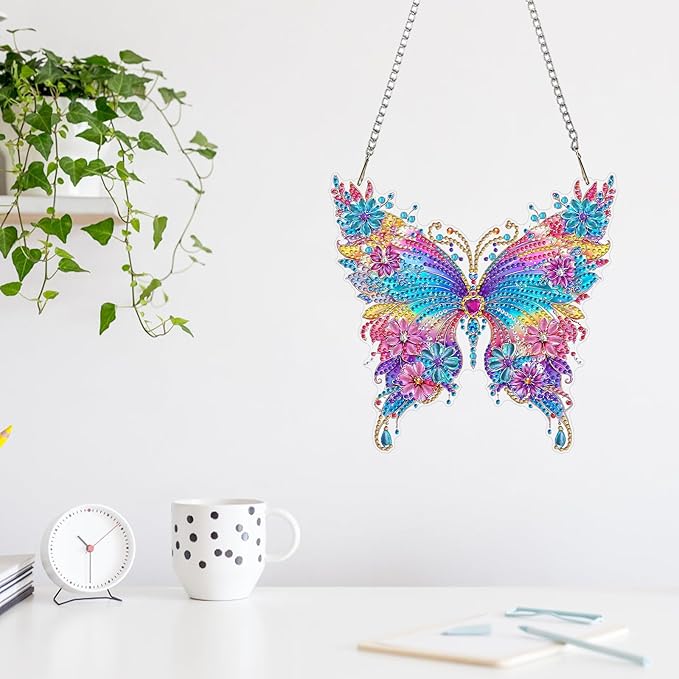 MAXBYE Hanging Diamond Art Kits for Adults Butterfly, Special Crystal Double Sided Pendant DIY Diamond Art Painting Kits for Beginners Gift Wall Home Decoration,Box