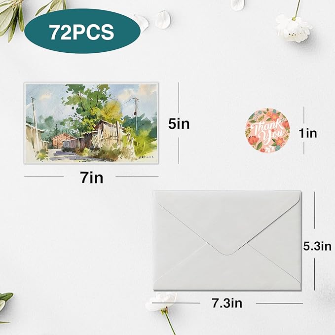 30 Packs Blank Watercolor Cards with Envelopes 5x7 Inch – 140lb/300gsm 100% Cotton Non-Folded Acid-Free Heavyweight Watercolor Postpaper for Painting, Greeting Cards, DIY Art Projects