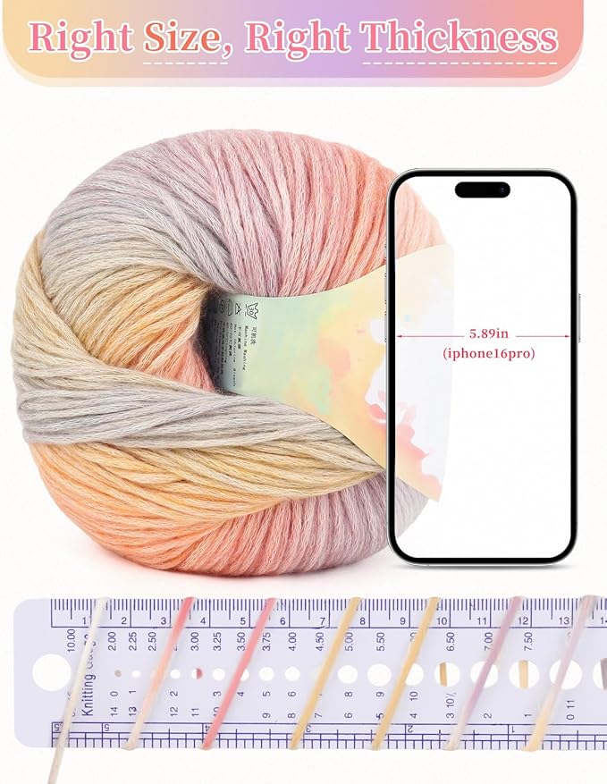 Coopay Yarn for Crocheting Knitting, Gradient Cake Yarns, 2 × 3.53oz - 240yds - 50% Cotton 50% Acrylic Ombre Yarns, Crochet Yarn for Blankets, Shawls, Scarves (105 Colorful Dream)