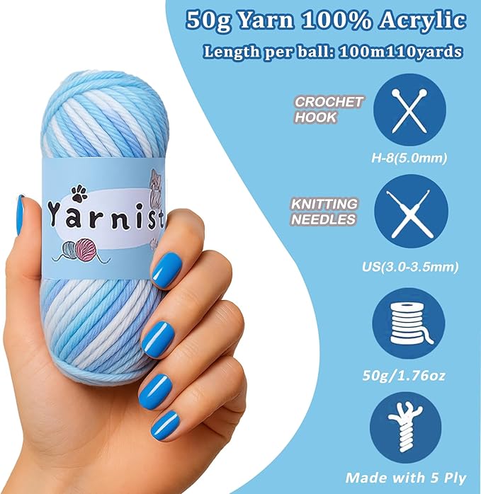 Yarniss Acrylic Crochet Yarn Kit, 1760 Yards Medium Worsted Knitting Yarn Ball 16x50g (1.76oz),Yarn for Crocheting with 4.0mm Crochet Needle