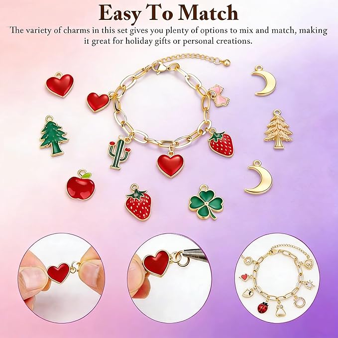 wxfhtda Charm Bracelet Making Kit for Adults & Teens, 428 Pieces DIY Charm Bracelet Set with Gold Charms, Including Paperclip Chain Bracelets, Charms, Jump Rings for Jewelry Making