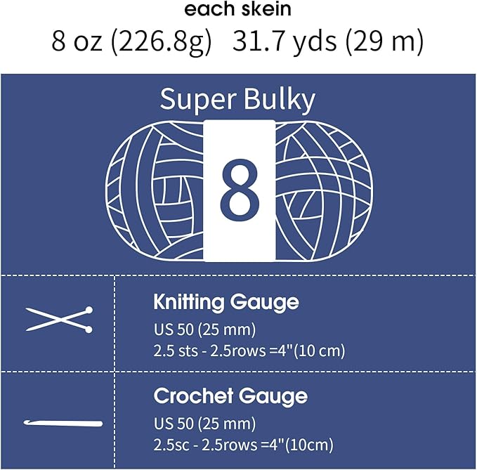 MABOZOO Assorted Chunky Yarn for Crocheting 8 Pack,Fluffy Jumbo Chenille Yarn,Soft Plush Yarn Bulky,Giant Thick Fuzzy Yarn for Hand or Arm Knitting,Country Blue & Sky Blue(31.7 yds,8 oz Each Skein)
