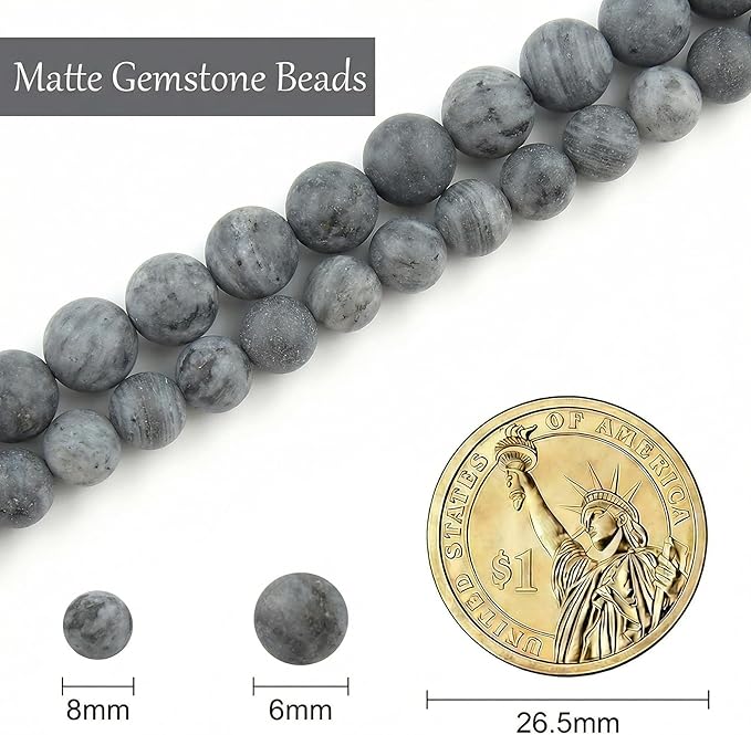 Stone Beads, 45pcs Matte Black Labradorite, 8mm Round Loose Beads for Jewelry Making, Bracelets, with Bag, String & Card