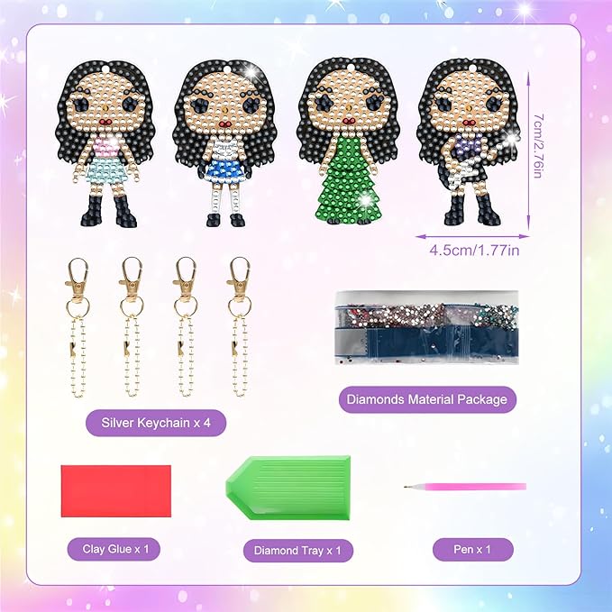 HTPARY 4 Pcs Diamond Art Painting Keychains Kits Music Pop Star DIY Acrylic Bedazzled Keychains with Diamonds Easy Craft for Fans Gifts Party Gift