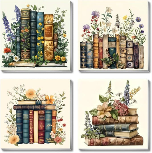 Fotasmua 4 Pack Framed Paint by Numbers for Adult, Book Paint by Numbers Kit for Adults Kids, DIY Flowers Acrylic Painting on Canvas for Home Wall Art Decor 8 x 8 Inch