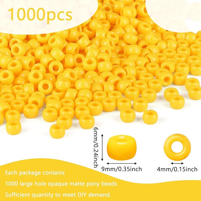 Orange Pony Beads 1000Pcs 9mm Pony Beads Bulk Beads for Friendship Bracelets Kandi Beads Hair Beads for Braids Beads for Crafts Orange Perler Beads